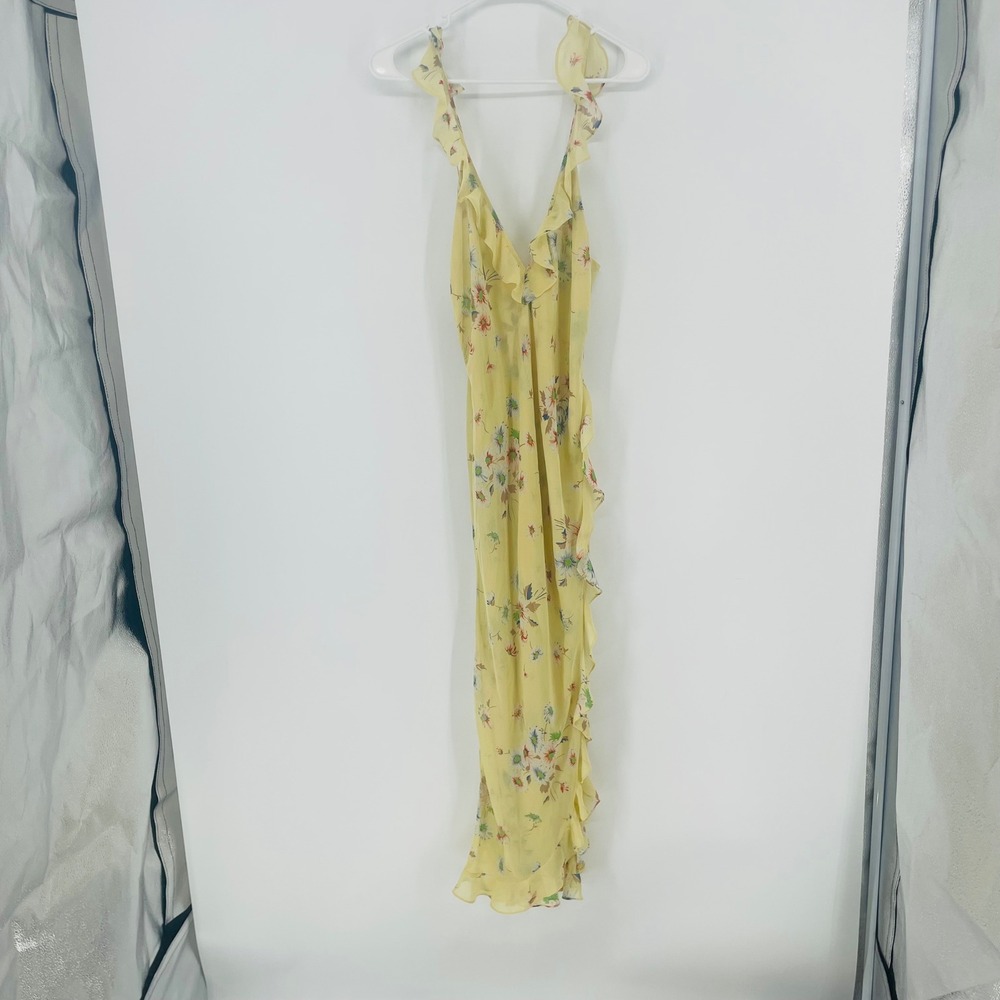 Victorias Secret Vintage Blossom Chiffon Yellow Floral Ruffle Maxi Dress size S